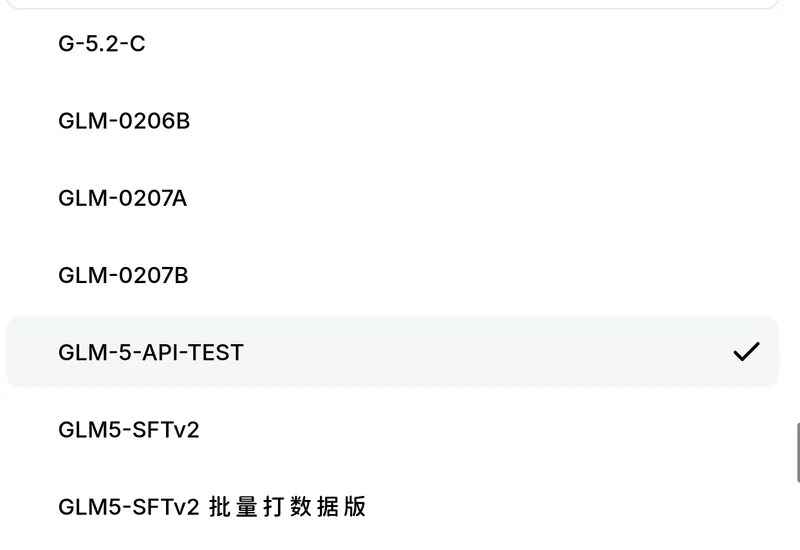 Screenshot of the model list with GLM-5 from 03/02/2026